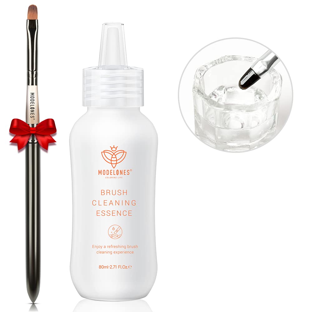 Modelones Nail Art Brush Cleaner & Restorer for Nail Polish/Extension Gel/Solid Builder Gel/Dip Powder/Acrylic Manicure Kits DIY Salon at Home - 80ml, W/Pro Brush-BrightBean Baby