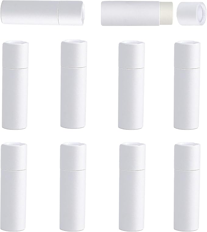 NICENEEDED 10 Pcs Paperboard Lip Balm Tubes, White Paper Lipstick Tube, Cardboard Empty Lip Gloss Container Solid Perfume Tube Cosmetic Box for DIY Lip Gloss Balm Chapstick-BrightBean Baby