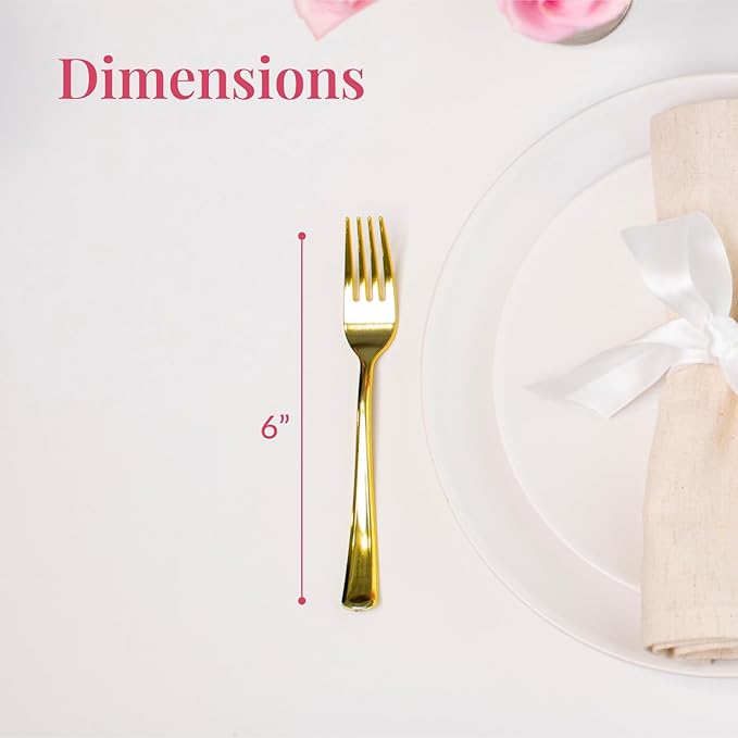 Prestee 120 Gold Plastic Cutlery Set - 40 Forks, 40 Spoons, 40 Knives - Heavy Duty Disposable Flatware