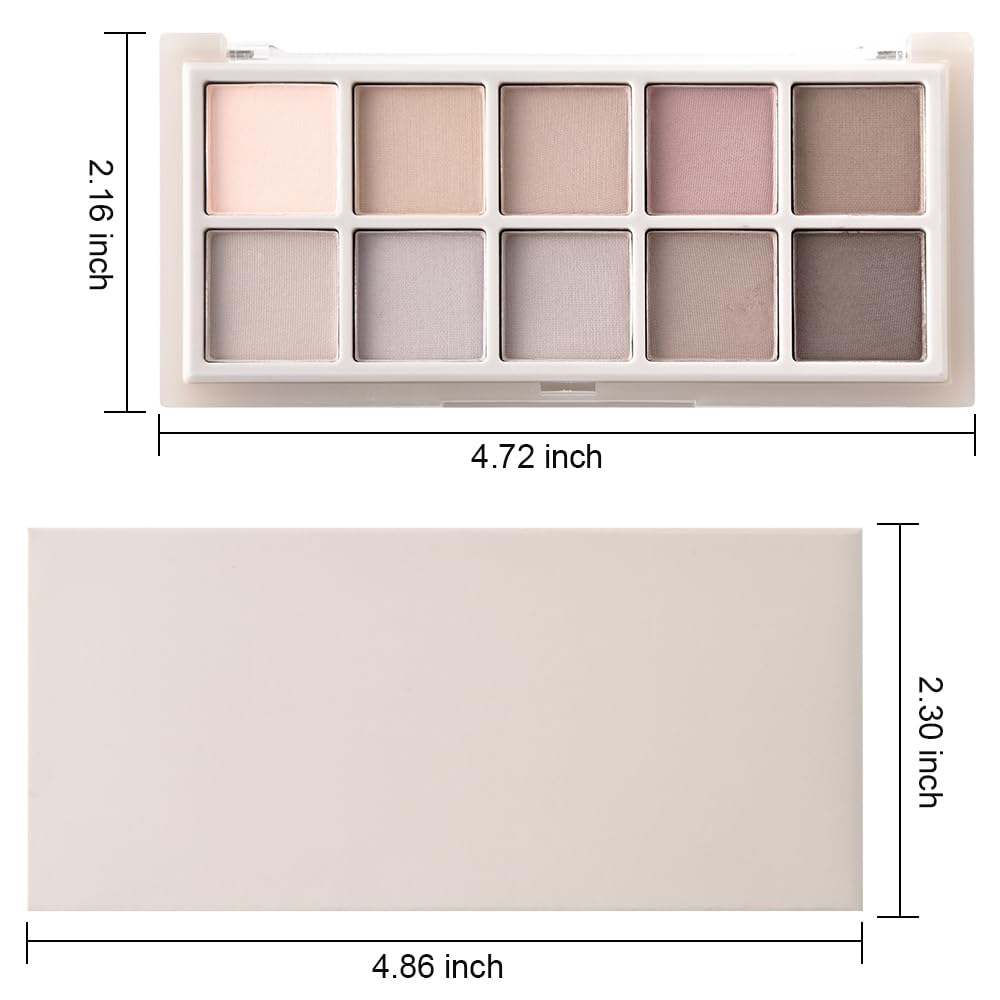 10 Color Matte Eyeshadow Palette | 10 Soft-Focus Matte Shades in Grey-Brown & Neutral Taupe | Silky Powder Blends Like Cream | Natural-Looking Nude Makeup for Mature Skin | Day to Night Wear-BrightBean Baby
