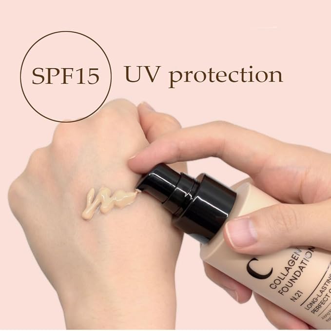 PS.PRETTYSKIN Collagen foundation for women, Long-Lasting Perfect Cover UV protection SPF15, Korean makeup with Titanium Dioxide 100ml/3.38fl.oz. (#21)-BrightBean Baby