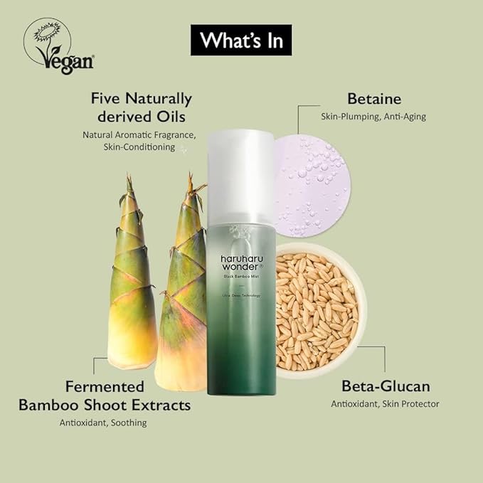 haruharu Wonder Black Bamboo Mist, 2.7 fl.oz. Hydrating and Firming Skin, Black Rice, Panax Ginseng for Clean and Smooth Skin Surface, Korean Skincare, Vegan, Cruelty Free-BrightBean Baby