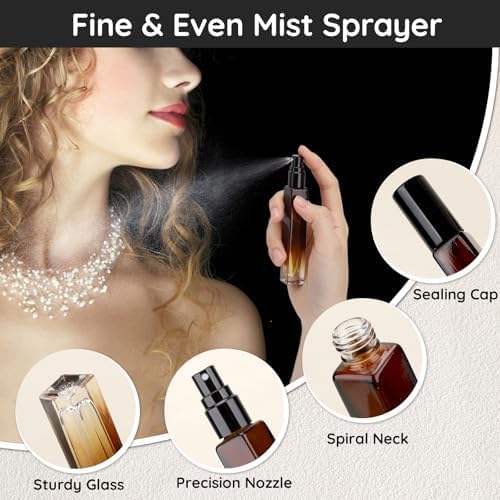 Segbeauty Travel Perfume Bottle, 10pcs 10ML Empty Refillable Glass Perfume Atomizer, 0.34oz Portable Cologne Dispenser Spray Bottle Travel Size Sample Bottles Sprayer Perfume Making Kit Gradient Amber-BrightBean Baby
