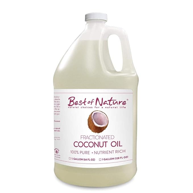 Best of Nature 100% Pure Fractionated Coconut Oil - Liquid MCT Massage & Body Oil, Unscented Moisturizer for Hair, Skin, Face, Aromatherapy Carrier for Essential Oils, Half Gallon (64 fl oz)-BrightBean Baby