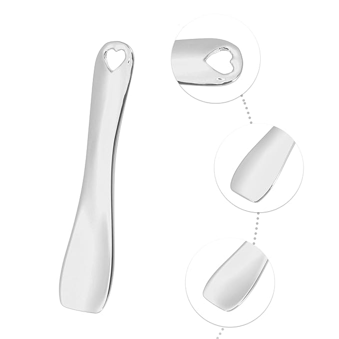 VOCOSTE 3 Pcs Makeup Spatula Mini Spoon, Eye Cream Massage Sticks Beauty Scoop, for Facial Cosmetic Face Cream, Heart Shape 2.36"x0.49", Silver Tone-BrightBean Baby