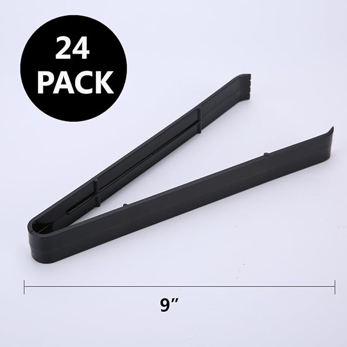 24 Pieces Plastic Salad Tongs, Black Kitchen Serving Tongs, 9 Inch Disposable Utensils Set, Perfect for Buffets and BBQ, Food Safe Material (24, Black)