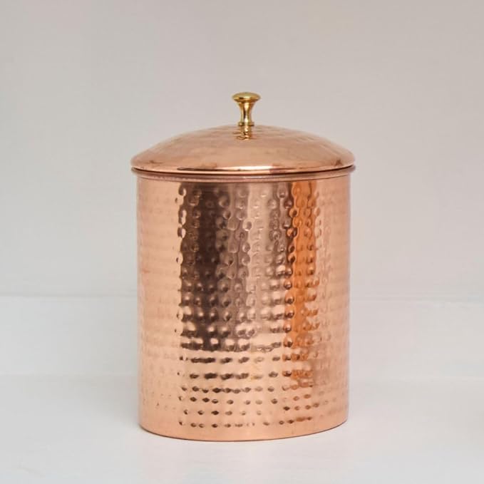 Pure Copper Canisters for Coffee Tea Sugar Flour, Food Storage Containers with Lids, Kitchen Countertop Decor, Kitchen Storage, Hand Hammered, Small (Copper Canister (1))