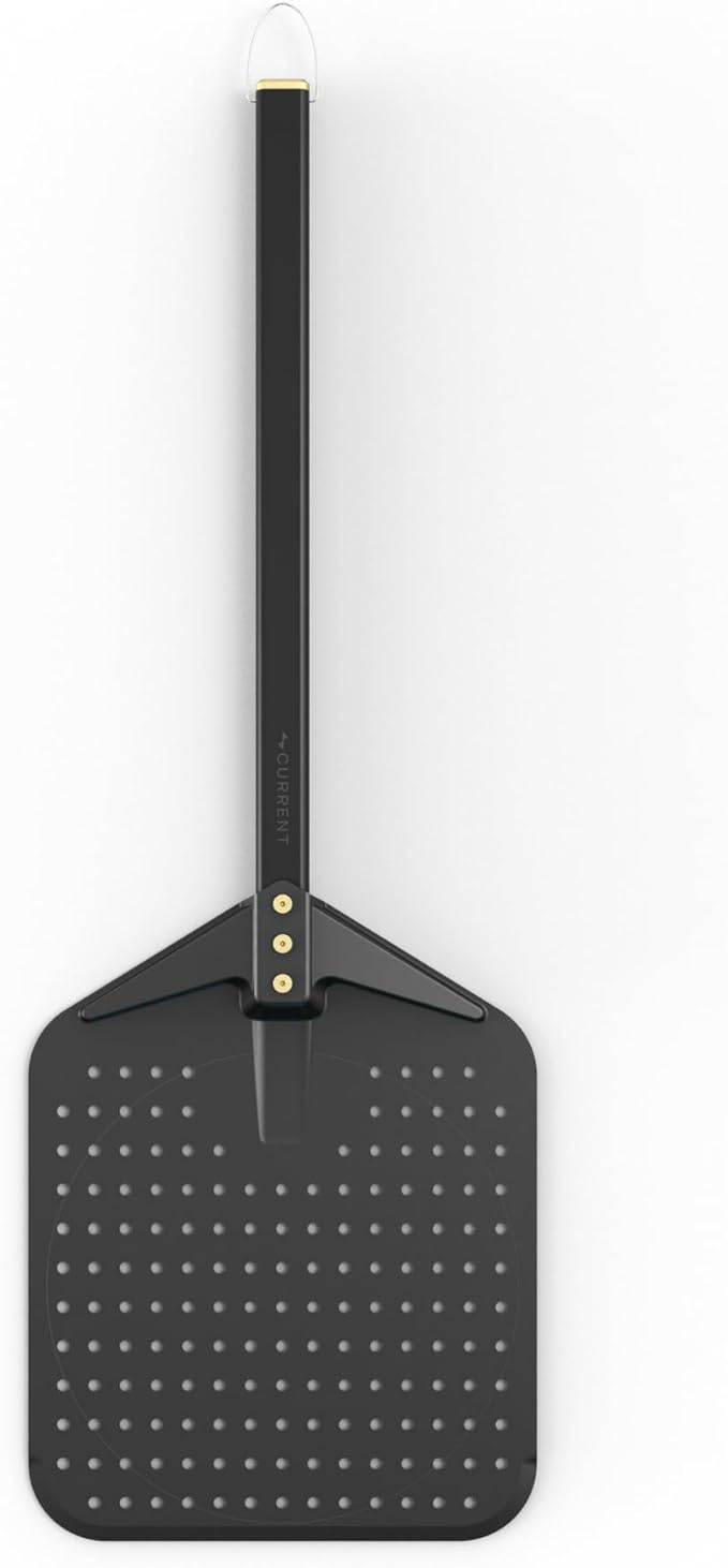 CURRENT® Perforated Pizza Peel, Lightweight Aluminum Pizza Paddle Turner with Heat-Resistant Handle, Ultra-Thin Edge for Easy Transfers, Minimizes Sticking, Ideal for Outdoor Pizza Ovens