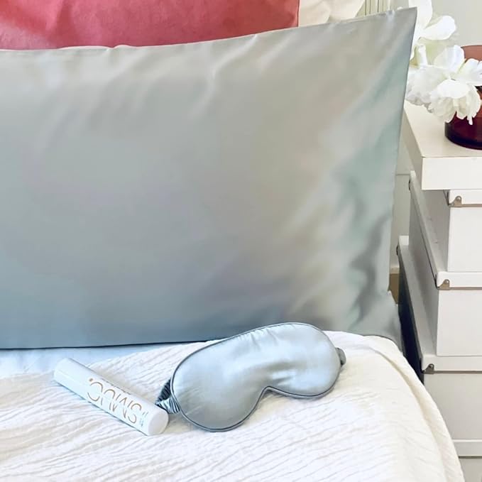 SMUG Satin Sleep Mask & Eye Mask | Travel Sleep Masks for Women & Men | Soft Sleeping Eye Mask to Nourish Skin & Reduce Dark Circles | Eye Sleep Mask Shades to Block Out Light | Cherry Blossom | Gray-BrightBean Baby