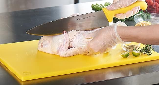 CURTA Cutting Boards for Kitchen, 24" x 18" x 0.5" Yellow Color Coded Plastic Commercial Chopping Board Anti Slip Surface Dishwasher Safe