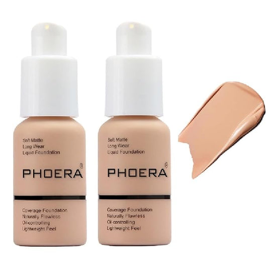 2 Pack PHOERA Foundation 103 Warm Peach Makeup,Full Coverage Foundation for Women and Girls-BrightBean Baby