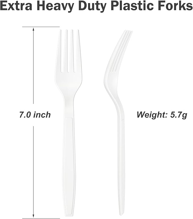 360 Count Extra Heavy Duty White Plastic Forks Disposable, BPA-Free, Heat Resistant, Solid and Durable Disposable Forks Bulk, Premium Plastic Forks heavy duty for Party Supply
