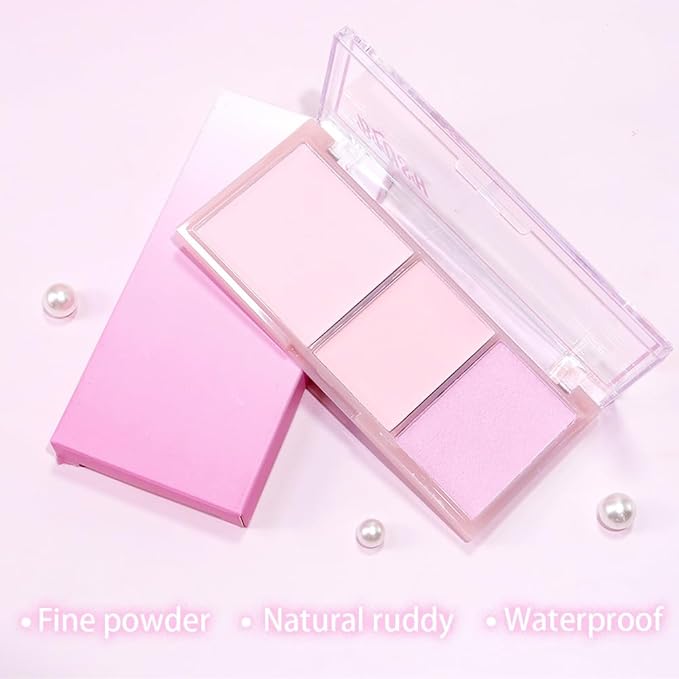 3 IN 1 Brown Nude Face Highlight Bronzer Powder Palette for Face Cheeks Contour Brightening, Buildable Matte Coverage Natural Makeup,Ultra Sculpt Nose Shadow Eyeshadow Primer-Pink-BrightBean Baby