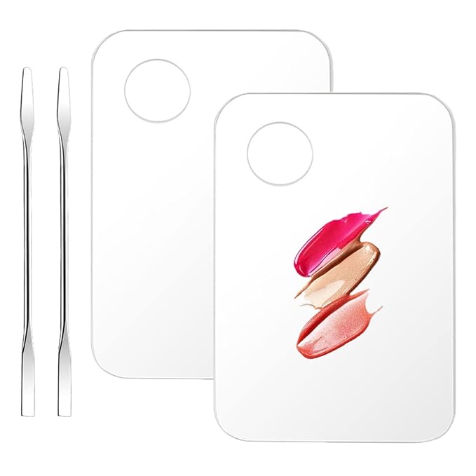 Acrylic Cosmetic Makeup Palette, 2 Pack Makeup Mixing Palette, Foundation Palette with Spatula Tool for Nail Art Eye Shadow Eyelash Makeup Professional Pigment Blending-BrightBean Baby