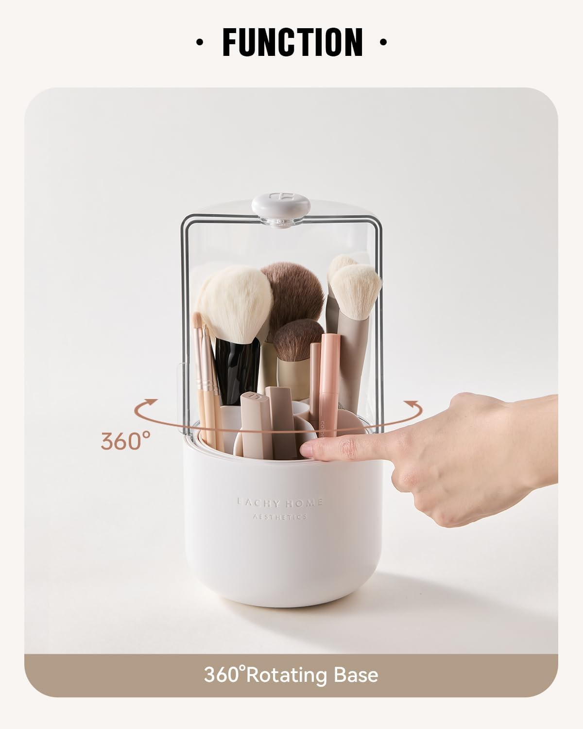 EACHY Makeup Brush Holder 360° Rotating with Dustproof Lid, Waterproof Material, 7 Compartments for Organized Storage, Stylish and Durable Design for Vanity (White)-BrightBean Baby