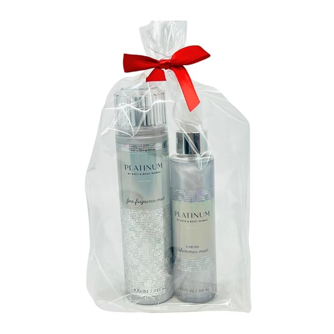 Bath & Body Works PLATINUM Fine Fragrance Mist 8 fl oz and Shimmer Mist 4.9 fl oz 2-piece Gift Set with a Red Bow for Holidays-BrightBean Baby