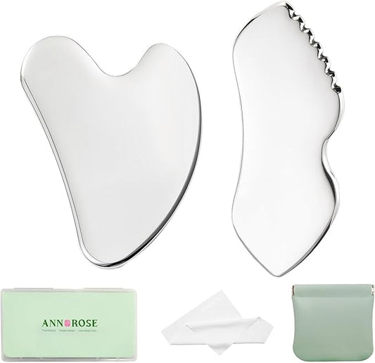 ANNROS 2Pcs Stainless Steel Gua Sha Facial Tools, GuaSha Set for Face Neck, Natural Skin Care，Perfect GuaSha Set for Skincare and Rituals and Travel-Friendly, Gift for Women-BrightBean Baby