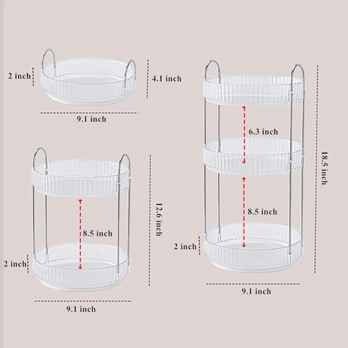 Makeup Organizer for Vanity, 360° Rotating Bathroom Organizer Countertop, High-Capacity Skincare Organizer, Spinning Cosmetics Organizer for Dresser Countertop (3 Tiers, Grey)-BrightBean Baby