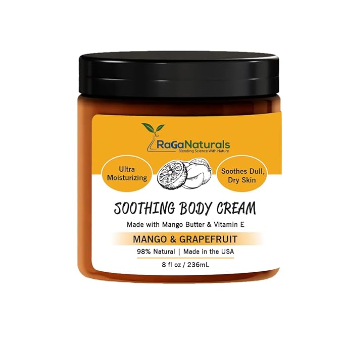 RaGaNaturals Natural Mango Butter Body Cream for Dry Skin for Women, Men - Tropical Plant-Based Hydrating Moisturizer with Avocado Oil and Vitamin E - Non-Greasy, Vegan, Cruelty-Free, Smell Good -8 Oz-BrightBean Baby