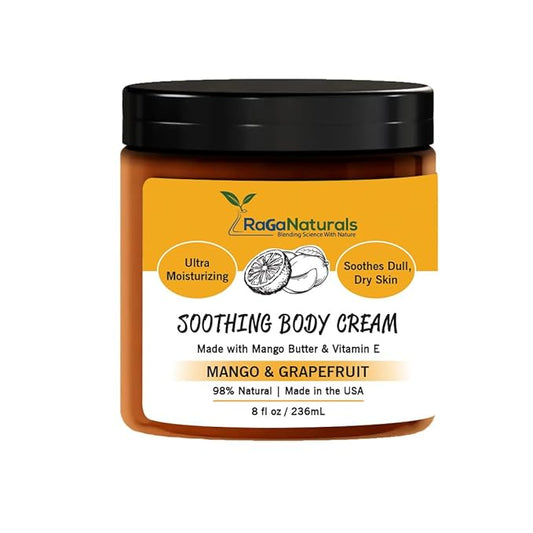 RaGaNaturals Natural Mango Butter Body Cream for Dry Skin for Women, Men - Tropical Plant-Based Hydrating Moisturizer with Avocado Oil and Vitamin E - Non-Greasy, Vegan, Cruelty-Free, Smell Good -8 Oz-BrightBean Baby