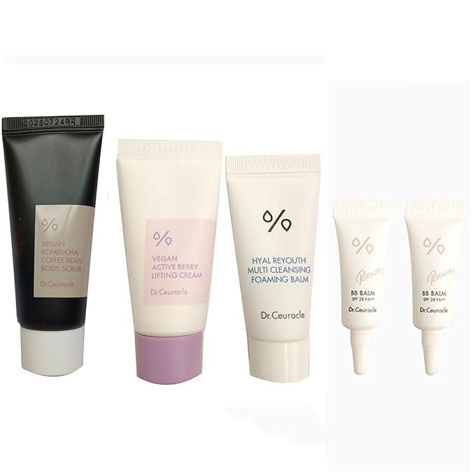 Dr.Ceuracle mini set | Dr.Ceuracle Vegan Kombucha Coffee Bean Body Scrub 20ml Vegan Active Berry Lifting Cream15ml Hyal Reyouth Multi Cleansing Balm10ml Recovery BB Balm SPF 28 PA ++ 2 ml-BrightBean Baby