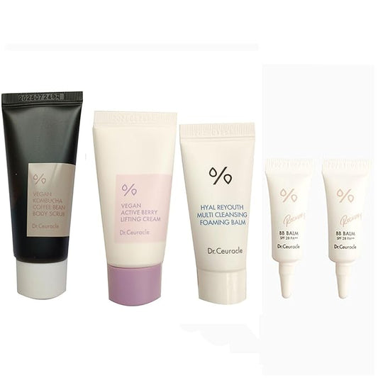 Dr.Ceuracle mini set | Dr.Ceuracle Vegan Kombucha Coffee Bean Body Scrub 20ml Vegan Active Berry Lifting Cream15ml Hyal Reyouth Multi Cleansing Balm10ml Recovery BB Balm SPF 28 PA ++ 2 ml-BrightBean Baby