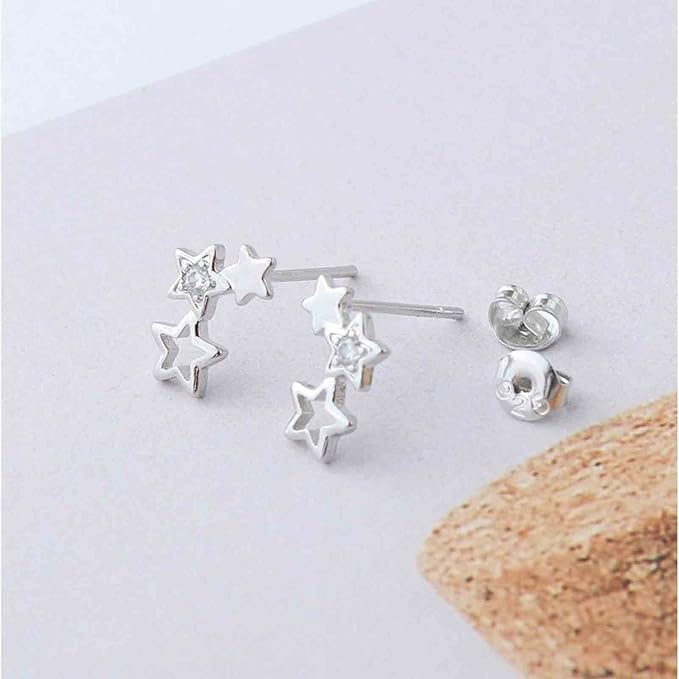 Boho Rhinestone Star Ear Climber Earrings Silver Cluster Star Earrings Minimal Crawler Earrings Vintage Studs Earrings Jewelry for Women and Girls-BrightBean Baby