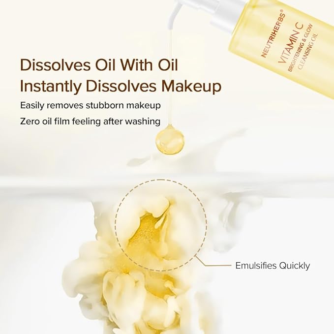 Neutriherbs Makeup Remover Oil Cleanser, Vitamin C Cleansing Oil for Long Last and Waterproof Makeup, Sunscreen, Fit All Skin Type - 3.71 Fl.Oz-BrightBean Baby