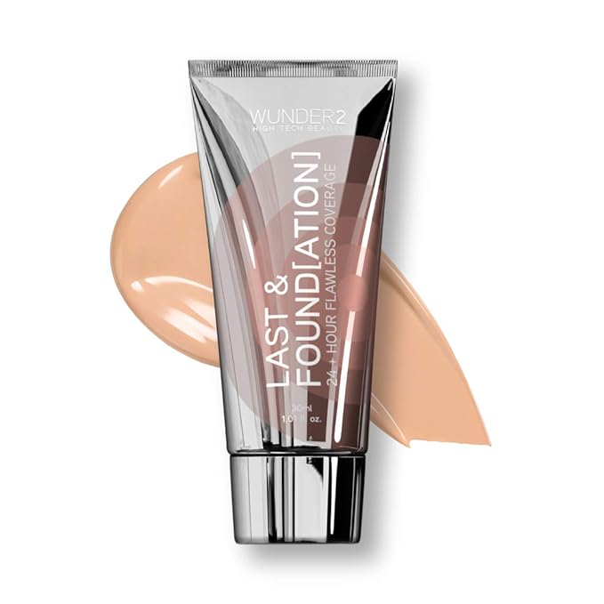 WUNDERBROW Full Coverage Foundation, Last & Found[ation] – Buildable Full Coverage Liquid Foundation For 24+ Hours Wear – Long Lasting, Waterproof, Sand-BrightBean Baby