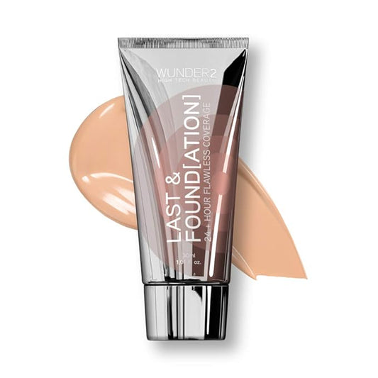 WUNDERBROW Full Coverage Foundation, Last & Found[ation] – Buildable Full Coverage Liquid Foundation For 24+ Hours Wear – Long Lasting, Waterproof, Sand-BrightBean Baby