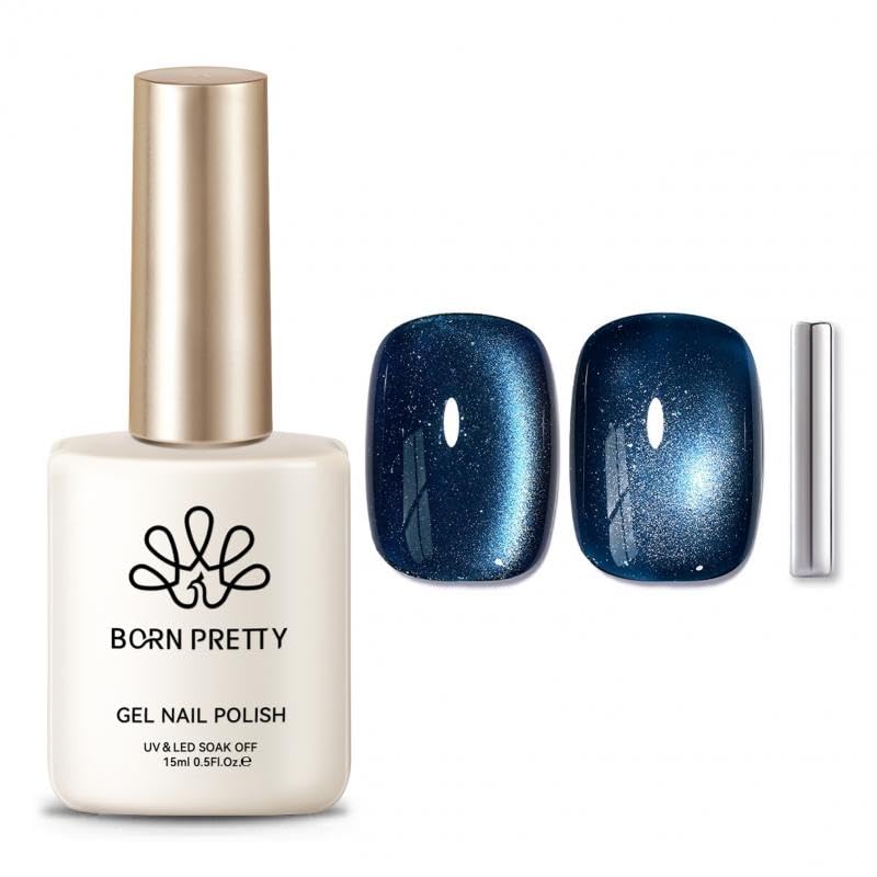 Born Pretty Cat Magnetic Eye Gel Nail Polish,Dark Blue Magnetic Gel Polish Nightscape Cat Magnetic Eye Gel Manicure Nail Art DIY 15ml-BrightBean Baby