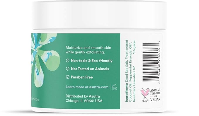 ASUTRA Dead Sea Salt Essential Oil Body Scrub Exfoliator (Purifying Peppermint), 16 oz - Ultra Hydrating, Gentle, & Moisturizing - Coconut, Peppermint, and Rosemary Oils-BrightBean Baby