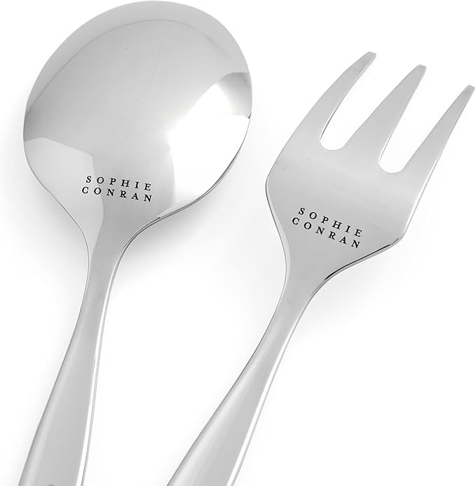 Portmeirion Sophie Conran Arbor Salad Servers - Set of 2, 10 Inch Stainless Steel Serving Utensils with Rounded Slender Handles for Dining, Kitchen & Salad Tableware - Dishwasher Safe