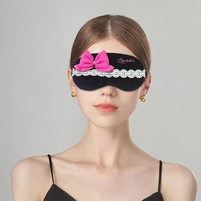 PERFECTSIGHT Bow Sleep Eye Masks, Cute Plush Sleep Eye Cover Lightweight Adjustable Eyeshade Faux Fur Mask Cover for Women Men Sleep Travel Nap-BrightBean Baby