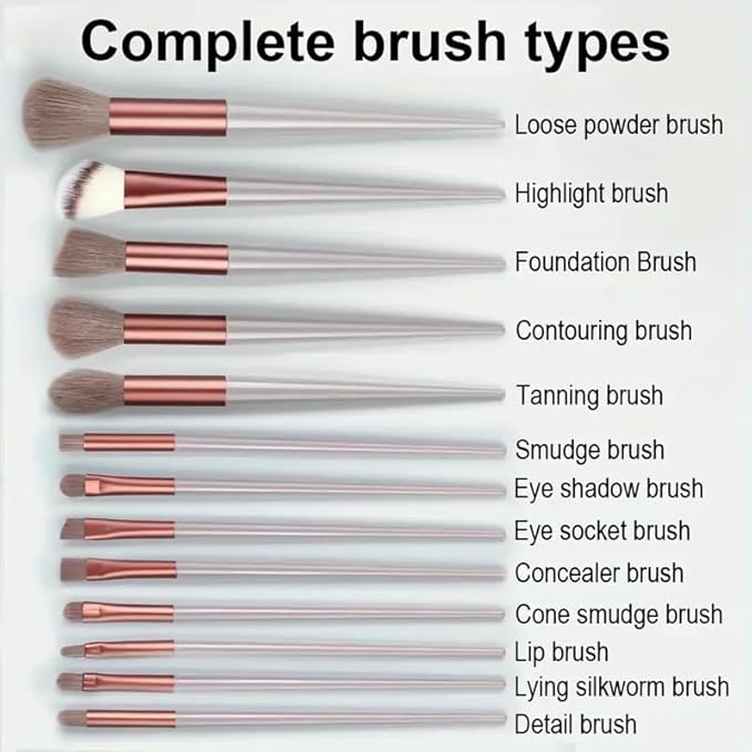 Foundation Makeup Brush Set Kit | 13 Pcs Premium Synthetic Kabuki Eye Shadows Make Up Brushes + 1 Sponge + 1 Brush Bag for Travel and Home Use (PINK)-BrightBean Baby