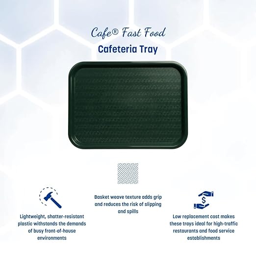 Carlisle FoodService Products CT121608 Cafe Standard Plastic Cafeteria/Fast Food Tray, NSF Certified, BPA Free, 16" Length x 12" Width, Forest Green (Pack of 24)