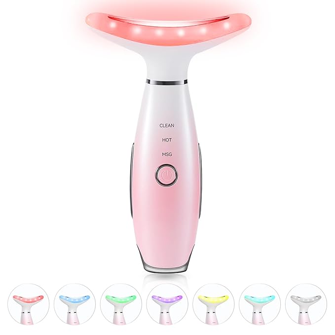 7 Color Neck Face Massager - Facial Massager Tool for Skin Care at Home, Vibrating Face Massager with Thermals, Pink-BrightBean Baby