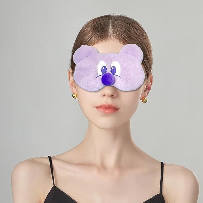 PERFECTSIGHT Mouse Sleep Eye Masks, Cute Plush Sleep Eye Cover Lightweight Adjustable Eyeshade Faux Fur Mask Cover for Women Men Kids Sleep Travel Nap, Big Eye Girl, Purple Nose-BrightBean Baby
