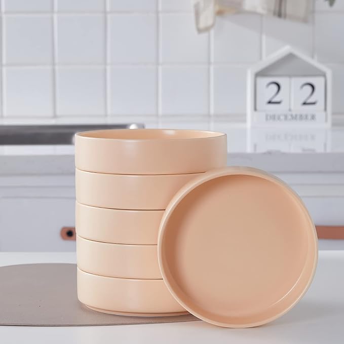 Stone lain Stella Pasta Bowl 6-Piece Set, Round, Porcelain, Pastel Orange