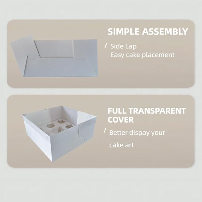 Bento Cake and Cupcake Box 10 sets 6-inch Cake and 5 Cupcakes Box Cake Box with Cupcake Insert Easy to Assemble Base for Family Birthday Party Mother's day (10 sets with cupcake), white