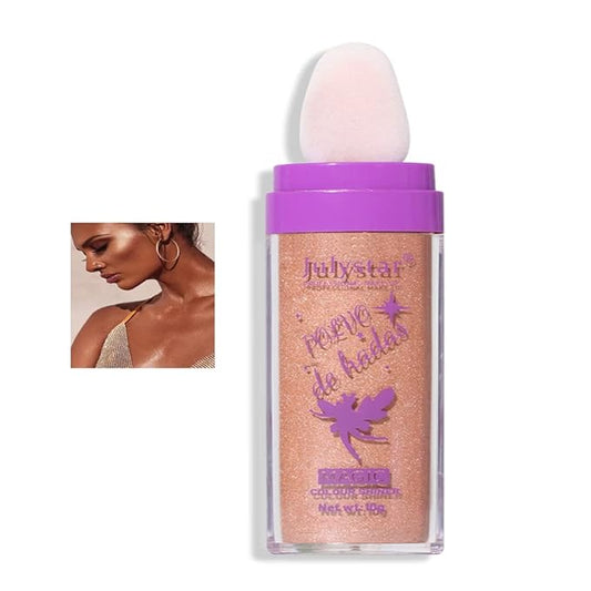 AKARY Shimmer Highlighter Powder, Fairy Polvo De Hadas Highlighter Powder & Blush Stick, Instant Glow Luminizer Duo, Glitter Body Face Hair High Gloss Stick, Sparkle Smudge-Proof Highlighter Stick Party Makeup (B-#03)-BrightBean Baby