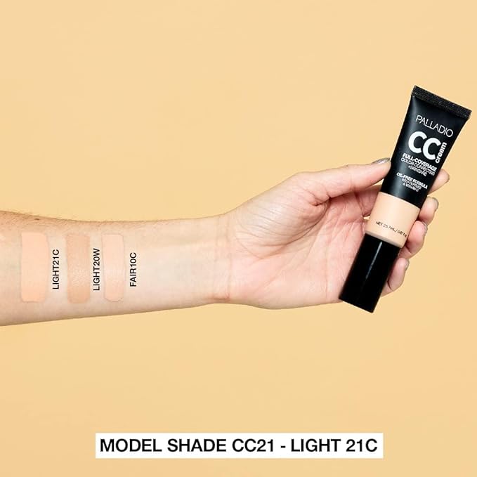 Palladio Full-Coverage Color Correction CC Cream, Oil-Free with Peptides & Vitamin C, Best for Correcting Redness and Uneven Skin Tone, Buildable Foundation Coverage (Light 21C)-BrightBean Baby