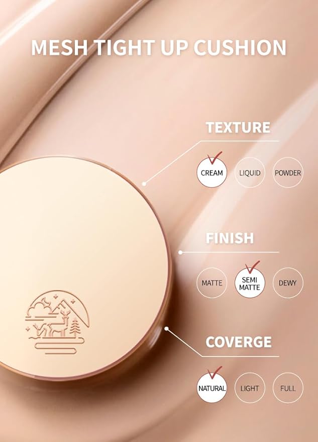 Mesh tight up cushion foundation 01, light beige, Korean compact foundation, natural coverage, glow, sweat proof makeup, long lasting, all skin type-BrightBean Baby