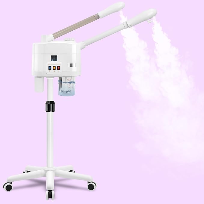 Professional Facial Steamer, 2 in 1 Facial Steamer on Wheels for Cold Mist & Hot Mist & Timer Function, Stand Face Steamer Adjustable Height for Spa, Salon and at Home use-BrightBean Baby