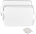 Extra Large White Serving Tray with Handles, 19''x11.6'' Melamine Platters, Rectangular Trays for Serving Food, Turkey, Cookie, Cupcakes, Desserts, Dishwasher Safe, BPA-Free, Set of 2