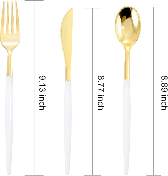 I00000 60 Pcs Gold Plastic Silverware - Heavy Duty Plastic Cutlery -Party Disposable Silverware Set，Disposable Cutlery Set Includes 20 Forks, 20 Knives, 20 Spoons Perfect for Wedding