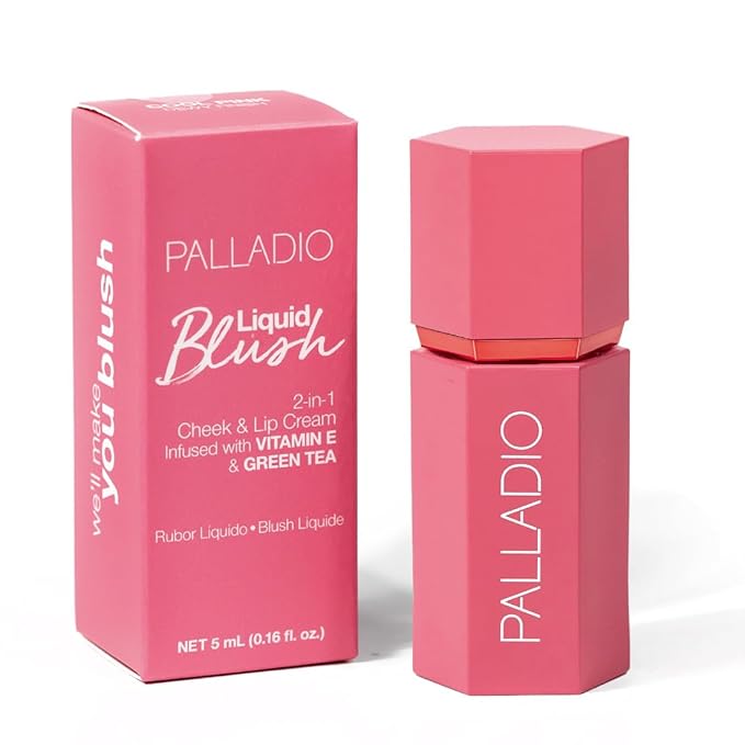 Palladio Liquid Blush for Cheeks & Lips 2-in-1 Makeup Face Blush, Weightless Cream Formula, Smudge Proof Long-Wearing Pigmented Blush, Natural Look Makeup Face Blushes, Dewy Finish, Cool Pink-BrightBean Baby
