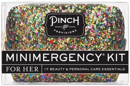 Pinch Provisions Olive Glitter Minimergency Kit, includes 17 Travel-Sized Cosmetic Essentials, Convenient for Purses, Emergency Beauty Accessories, Gifts for Holiday’s & Birthday’s-BrightBean Baby