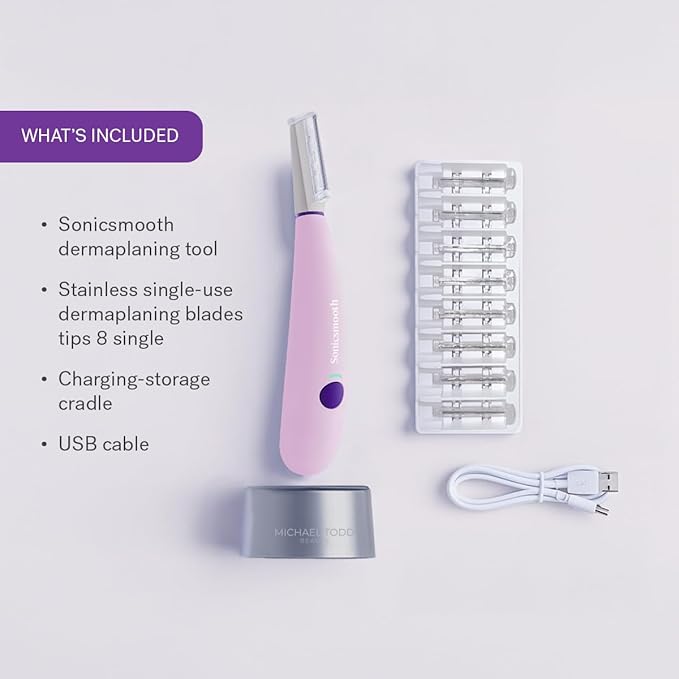 Michael Todd Beauty Sonicsmooth Dermaplane Razor for Women Face + Eyebrow trimmer Dermaplaning System - Peach Fuzz Remover - 8 Weeks of Dermaplaning Blades-BrightBean Baby