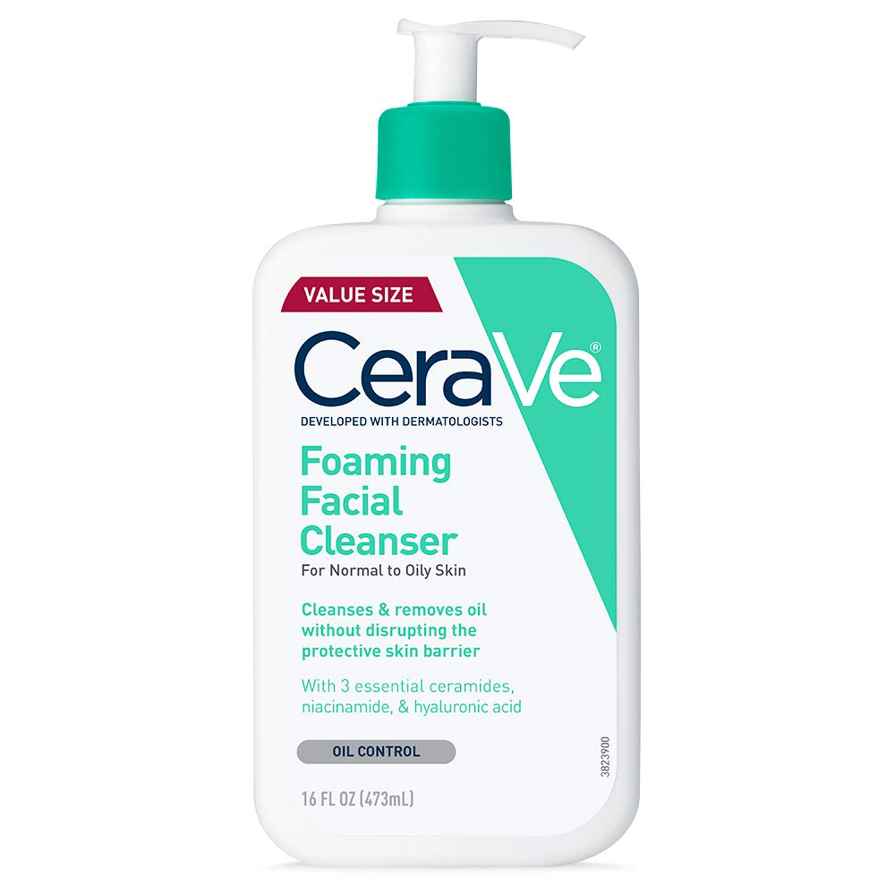 CeraVe Foaming Facial Cleanser, Daily Face Wash for Oily Skin, Hyaluronic Acid + Ceramides + Niacinamide, Fragrance Free & Paraben Free, Non-Drying Oil Control Face Wash, 16 Fluid Ounces-BrightBean Baby